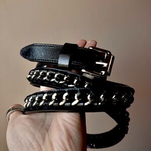 Rebecca Minkoff Black Leather Chain Trim Leather Belt